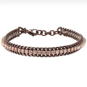 Stella & Dot vintage copper cup chain bracelet with pink rhinestones